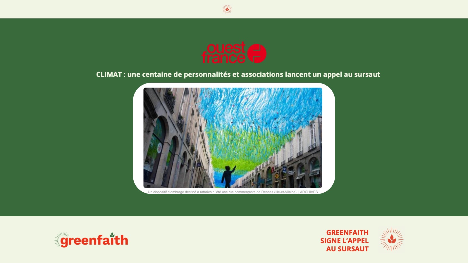 GreenFaith signe l'appel au sursaut
